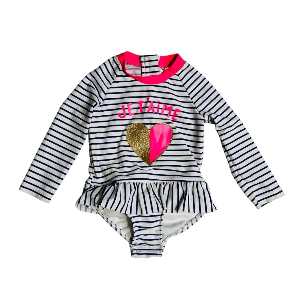 OshKosh‎ B'gosh Striped Rashguard with Pink and Gold Heart